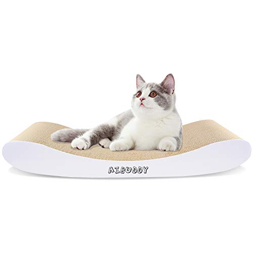 Aibuddy Katzenkratzer, Kurvenkratzmatte, wendbar, aus Karton, Lounge-Bett mit Bio-Katzenminze [ 44 x 25 x 7 cm, hochwertiger Karton & Konstruktion]