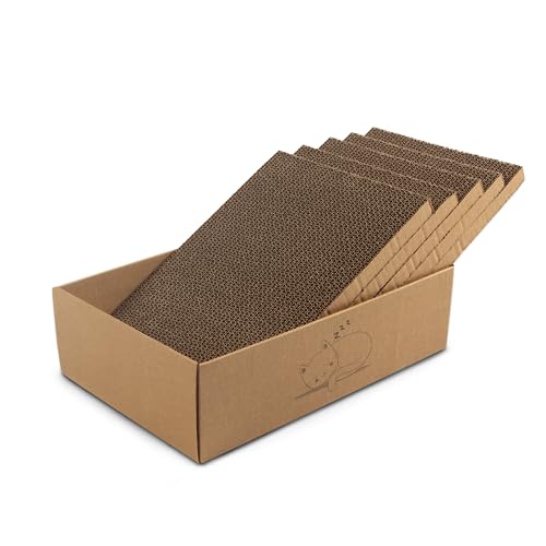 casa pura Katzenkratzbox Tiger mit 5 Kratzbrettern - 43,5 x 29,5 x 14 cm - Doppelseitige Kratzpappe für Katzen - Kratzbrett Katze zur Krallenpflege