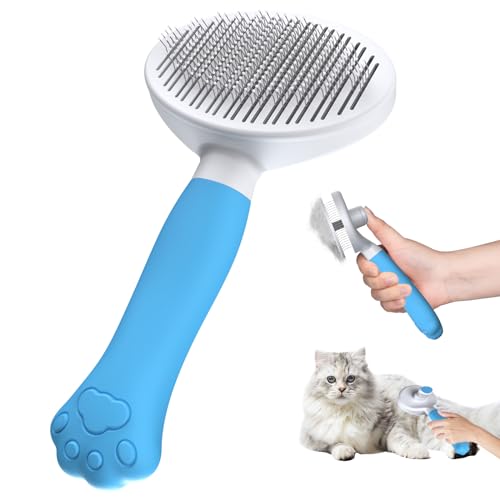 Zivacate Katzenbürste Hundebürste [Ergonomischer Griff & Ein-Klick-Reinigung] Werkzeug für kurz- & langhaarige Hunde/Katzen/Kaninchen, Unterwollbürste(blauer See)