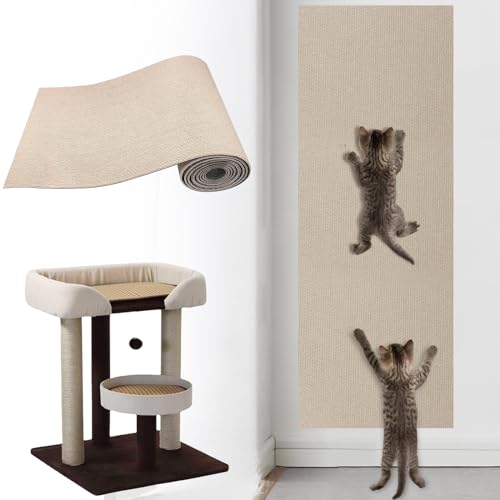 Selbstklebend Kratzbretter Khaki Katze Kratzteppich Katze Kratzmatte Katze Wand Teppich Katzen Kratzbrett Katzen Kratzwand (200cmx40cm)