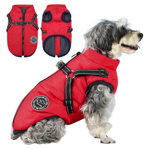 Savlot Hundejacke Winterweste Jacken Hundemantel Hundepullover Haustier Skifahren Kostüm Ärmellose Baumwolle Gepolsterte Weste Mit Brustgurt Gurt - Rot, M